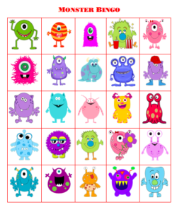 Get a free printable for monster bingo. Great for family activities!