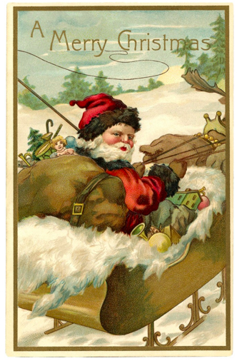 vintage Santa in a sleigh
