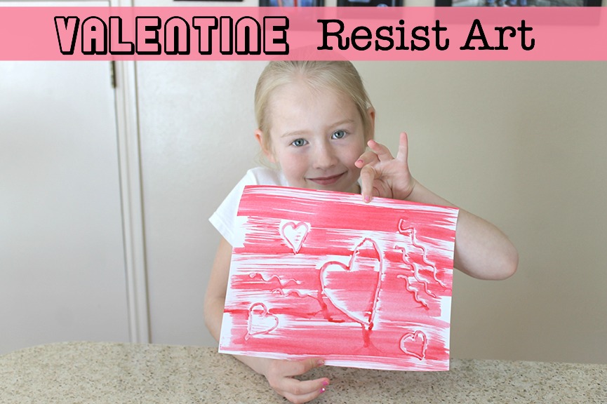 Make a Valentine resist art drawing using a hot glue gun and paint.