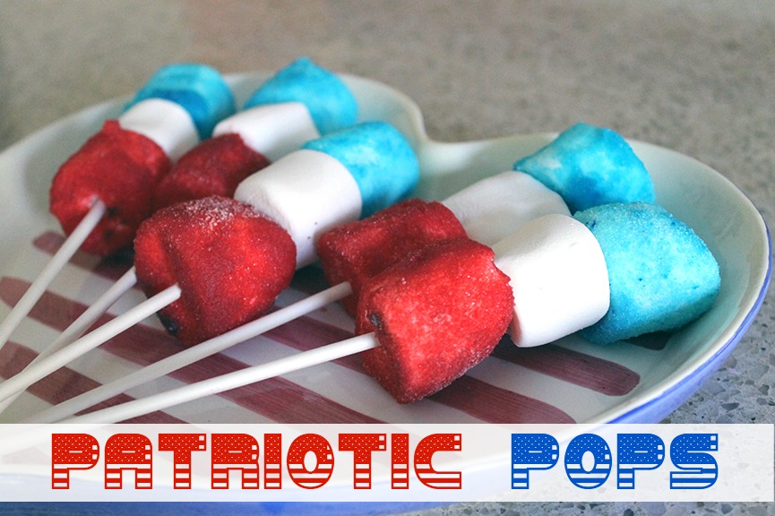 These Patriotic Pops are a super easy treat to make - wet marshmallows, roll in dry Jell-O, and put on a sucker stick!