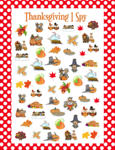 Get your free printable for this Thanksgiving I Spy game.