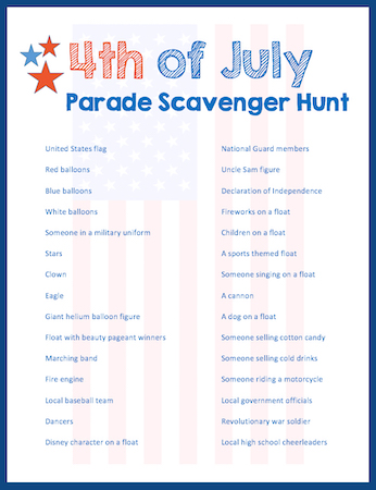 Get your free printable for a 4th of July parade scavenger hunt.