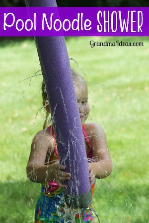 This pool noodle shower is a fun thing for kids during the summer.